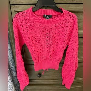 Lulu’s Hot Pink Lace Up Cropped Sweater
